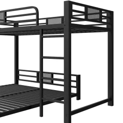 Enfant ModernLuxe Lit superposé en métal en forme de L - 90x200cm + 140x200 cm - Barrières de sécurité et échelle - Métal - Noir (sans matelas)