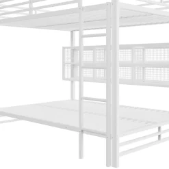 Enfant ModernLuxe Lit superposé en métal 140x200 cm - Avec placards de rangement et LED - 6 compartiments de rangement - Blanc (sans matelas)