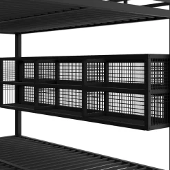Enfant ModernLuxe Lit superposé en métal 140x200 cm - Avec placards de rangement et LED - 6 compartiments de rangement - Moir (sans matelas)