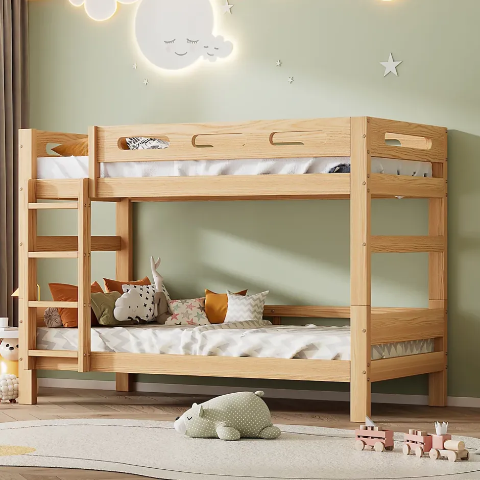 Simple Life Lit superposé enfant, 2 lits simples, cadre pin massif, montage facile, naturel, 90x200 cm