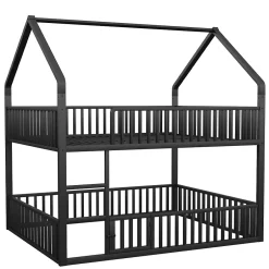 Redom Lit superposé enfant 140 par 200 métal lit double familial mezzanine avec échelle porte ouvrante lit inférieur noir Discount