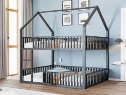 Redom Lit superposé enfant 140 par 200 métal lit double familial mezzanine avec échelle porte ouvrante lit inférieur noir Discount