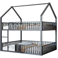 Redom Lit superposé enfant 140 par 200 métal lit double familial mezzanine avec échelle porte ouvrante lit inférieur noir Discount