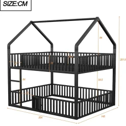 Redom Lit superposé enfant 140 par 200 métal lit double familial mezzanine avec échelle porte ouvrante lit inférieur noir Discount