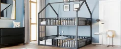 Redom Lit superposé enfant 140 par 200 métal lit double familial mezzanine avec échelle porte ouvrante lit inférieur noir Discount