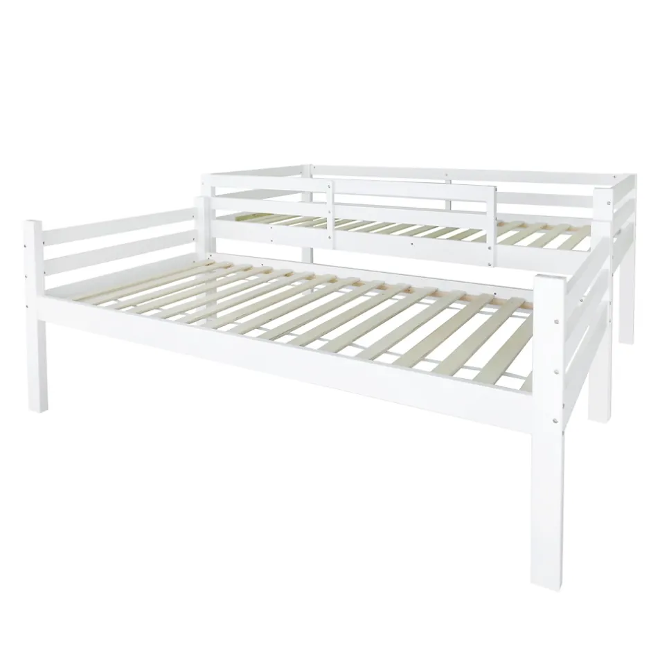 Simple Life Lit superposé enfant avec rangements chaussures et casiers, convertible 2 lits simples, blanc, 90x200 cm