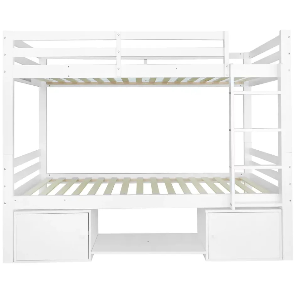Simple Life Lit superposé enfant avec rangements chaussures et casiers, convertible 2 lits simples, blanc, 90x200 cm