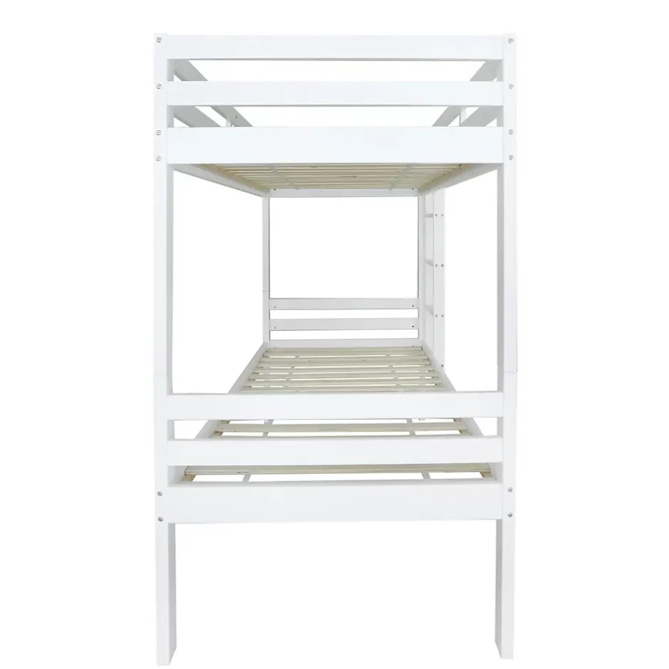 Simple Life Lit superposé enfant avec rangements chaussures et casiers, convertible 2 lits simples, blanc, 90x200 cm