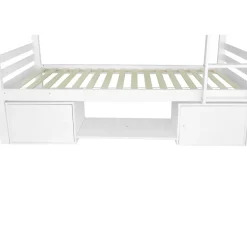 Simple Life Lit superposé enfant avec rangements chaussures et casiers, convertible 2 lits simples, blanc, 90x200 cm