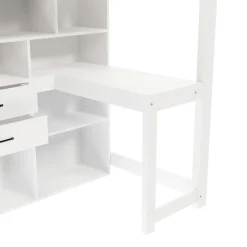 Enfant Okwish Lit Superposé Enfant 90x200 cm - avec Escalier de Rangement et Bureau Intégré, Armoire et Tiroirs - Bois/MDF/Contreplaqué Blanc