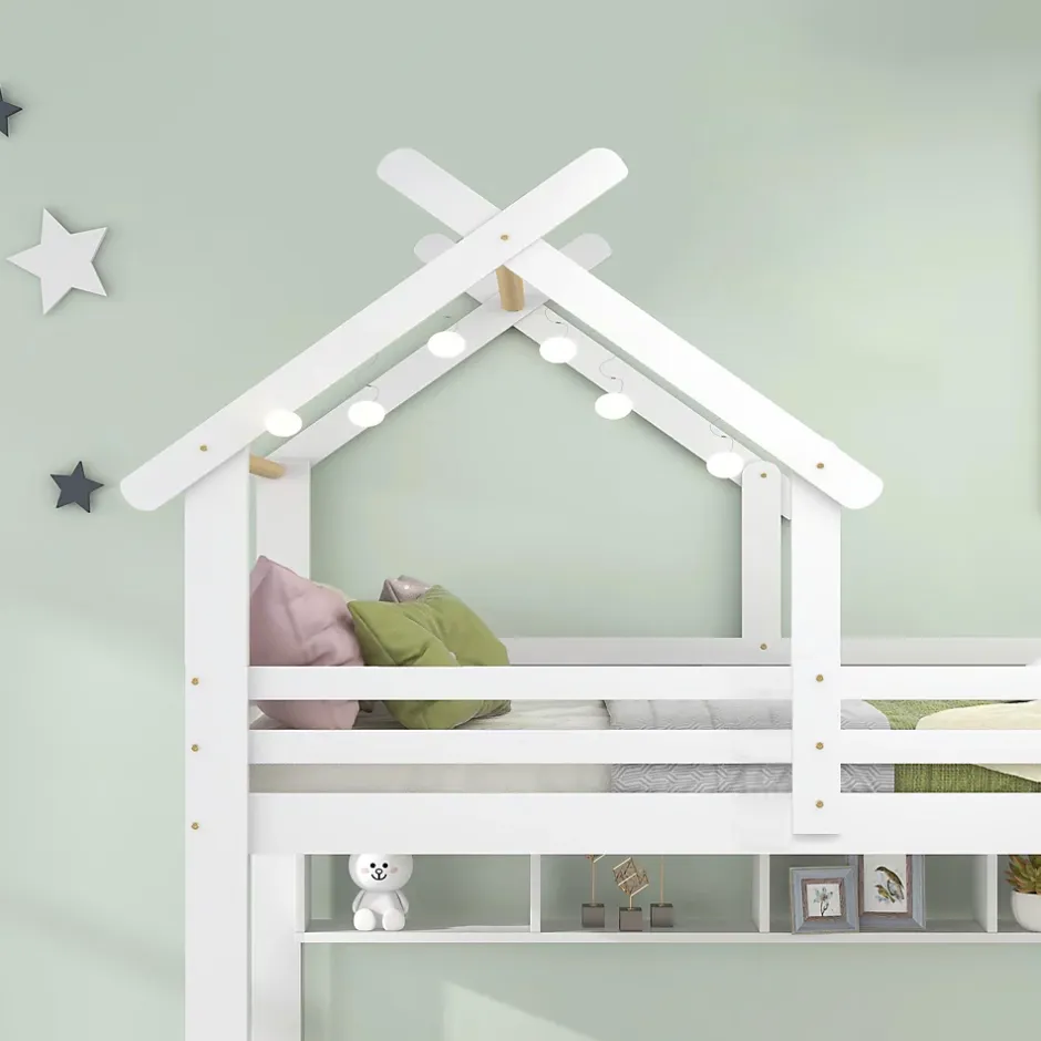 Okwish Lit Superposé enfant 90x200 cm - Lit avec 2 Tiroirs et 4 Niches de Rangement - Structure en Bois Pin et MDF - Blanc, Sans Matelas New