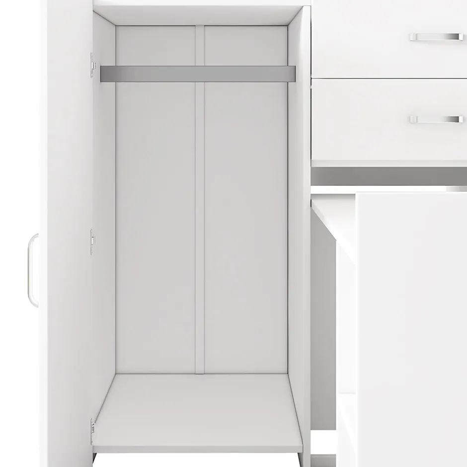 Enfant Okwish Lit Superposé enfant 90x200 cm - Lit avec Bureau Escamotable et Armoire - MDF et Panneaux Stratifiés - Sans Matelas - Blanc