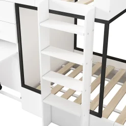 Enfant Okwish Lit Superposé enfant 90x200 cm - Lit avec Bureau Escamotable et Armoire - MDF et Panneaux Stratifiés - Sans Matelas - Blanc