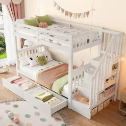 ProximaX Lit superposé enfant 90x200 cm blanc avec étagère escalier, 2 tiroirs, barrières hautes, certifié EN747-1, sûr et pratique Best