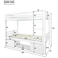 ProximaX Lit superposé enfant 90x200 cm blanc avec casiers et étagères à chaussures, convertible en 2 lits simples Discount