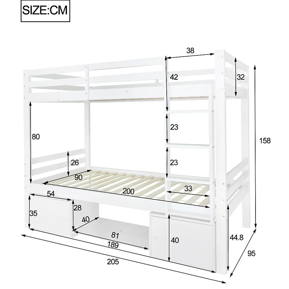 ProximaX Lit superposé enfant 90x200 cm blanc avec casiers et étagères à chaussures, convertible en 2 lits simples Discount