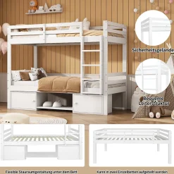 ProximaX Lit superposé enfant 90x200 cm blanc avec casiers et étagères à chaussures, convertible en 2 lits simples Discount