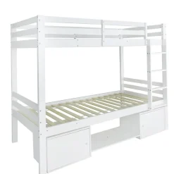 ProximaX Lit superposé enfant 90x200 cm blanc avec casiers et étagères à chaussures, convertible en 2 lits simples Discount