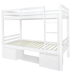 ProximaX Lit superposé enfant 90x200 cm blanc avec casiers et étagères à chaussures, convertible en 2 lits simples Discount