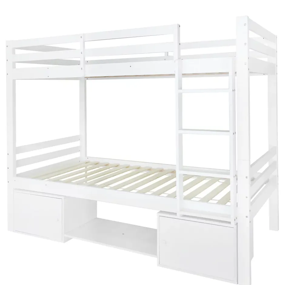 ProximaX Lit superposé enfant 90x200 cm blanc avec casiers et étagères à chaussures, convertible en 2 lits simples Discount