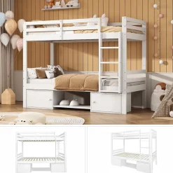 ProximaX Lit superposé enfant 90x200 cm blanc avec casiers et étagères à chaussures, convertible en 2 lits simples Discount