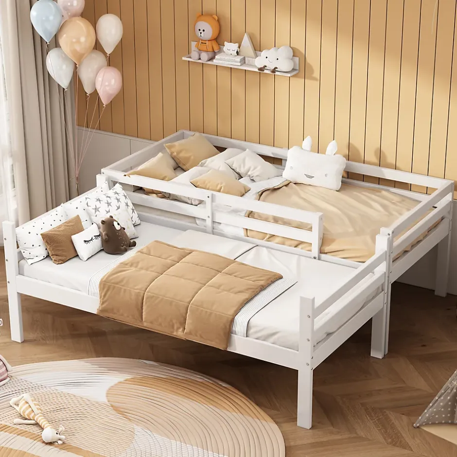 ProximaX Lit superposé enfant 90x200 cm blanc avec casiers et étagères à chaussures, convertible en 2 lits simples Discount