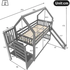 Okwish Lit Superposé Enfant 90x200 cm - Lit avec Toboggan et Escalier de Rangement - Cadre Bois MDF - Sans Matelas - Gris Sale
