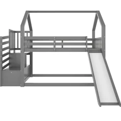 Okwish Lit Superposé Enfant 90x200 cm - Lit avec Toboggan et Escalier de Rangement - Cadre Bois MDF - Sans Matelas - Gris Sale