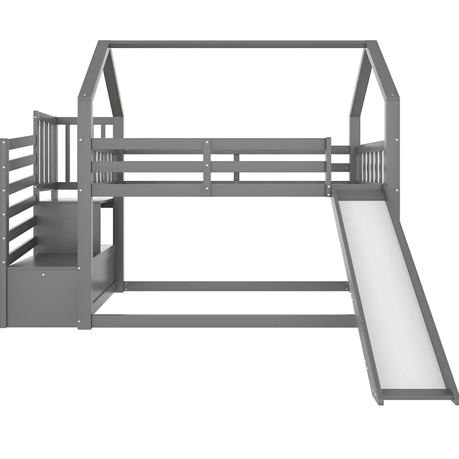 Okwish Lit Superposé Enfant 90x200 cm - Lit avec Toboggan et Escalier de Rangement - Cadre Bois MDF - Sans Matelas - Gris Sale