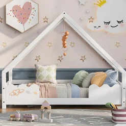 Enfant Okwish Lit Superposé enfant 90x200 cm - Lit Simple en Bois Massif de Pin, Capacité 120 kg, Sans Matelas, Blanc