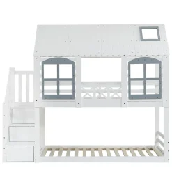 ProximaX Lit superposé enfant 90x200 cm blanc/gris en pin et MDF avec barrières de sécurité, 3 tiroirs et rangement Online