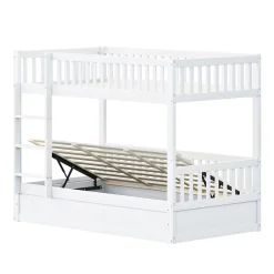 ProximaX Lit superposé enfant 90x200 cm en bois massif blanc avec système de rangement hydraulique, lit solide, durable et fonctionnel New