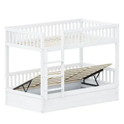 ProximaX Lit superposé enfant 90x200 cm en bois massif blanc avec système de rangement hydraulique, lit solide, durable et fonctionnel New