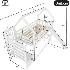 Enfant Okwish Lit Superposé Enfant 90x200 cm - Lit avec Toboggan et Escalier de Rangement - Cadre Bois MDF - Sans Matelas - Blanc