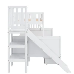 ProximaX Lit superposé enfant 90x200/140x200 cm en bois massif avec toboggan, escaliers sécurisés, 2 grands tiroirs et sommier, blanc Online
