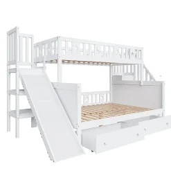ProximaX Lit superposé enfant 90x200/140x200 cm en bois massif avec toboggan, escaliers sécurisés, 2 grands tiroirs et sommier, blanc Online