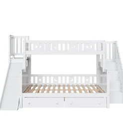 ProximaX Lit superposé enfant 90x200/140x200 cm en bois massif avec toboggan, escaliers sécurisés, 2 grands tiroirs et sommier, blanc Online