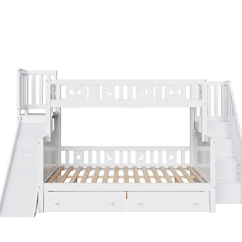 ProximaX Lit superposé enfant 90x200/140x200 cm en bois massif avec toboggan, escaliers sécurisés, 2 grands tiroirs et sommier, blanc Online