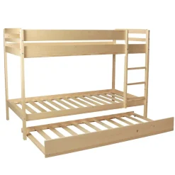 Enfant Bb Loisir Lit superposé et 1 lit tiroir 90x190 WILL Bois naturel incl. Sommier