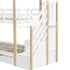Enfant Fortuna lai Lit superposé extensible avec échelle 3 tiroirs, sécurité, cadre bois, naturel,blanc