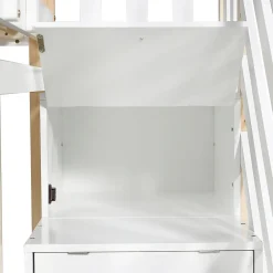 Enfant Fortuna lai Lit superposé extensible avec échelle 3 tiroirs, sécurité, cadre bois, naturel,blanc