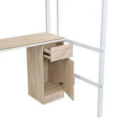 Simple Life Lit superposé métal, avec bureau, armoire, rangement, escalier incliné 4 marches, métal panneau blanc naturel, 90x200cm Discount