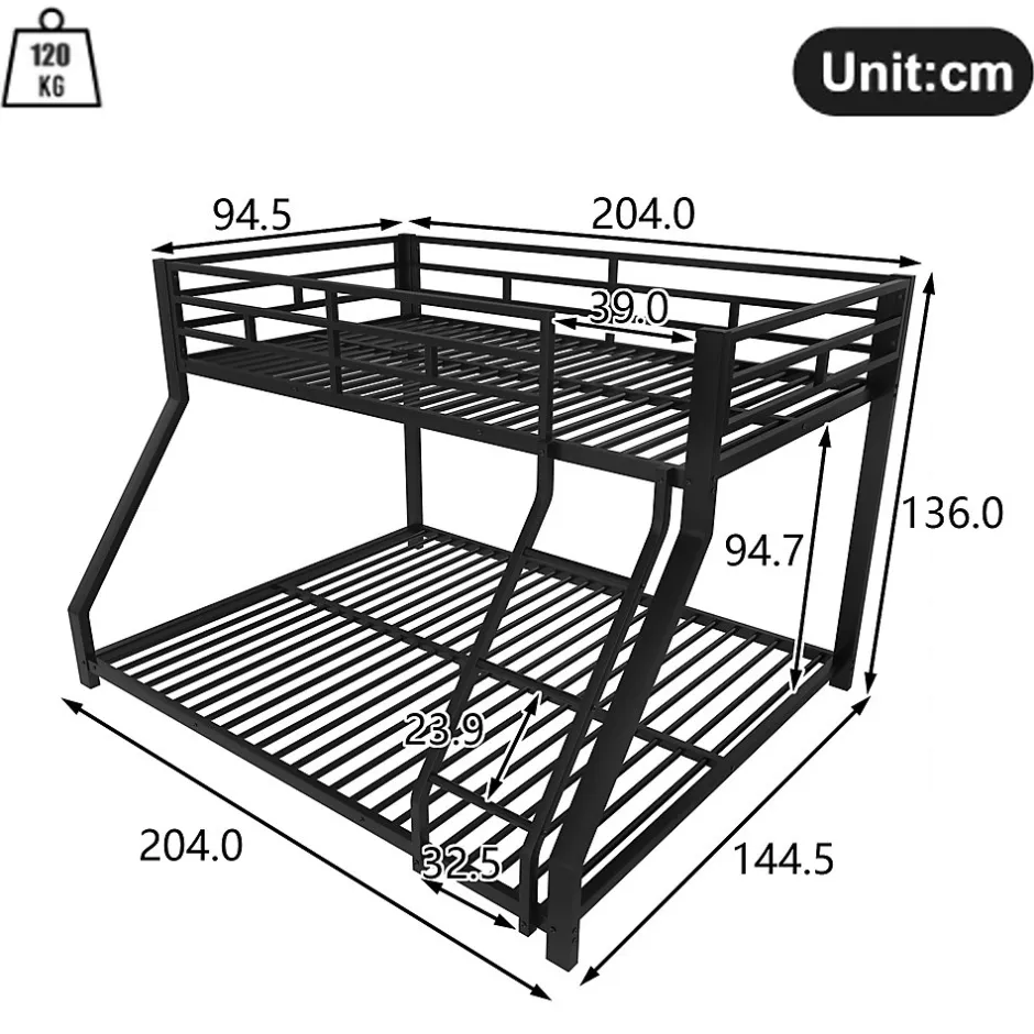 Enfant Generique Lit Superposé Métal 90x200 et 140x200 cm, Lit Double enfant/Ado avec Échelle et Barrières de Sécurité - Sans Matelas - Noir
