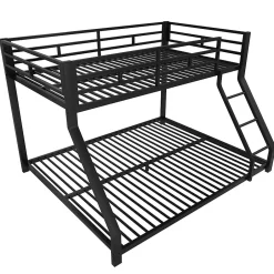 Enfant Generique Lit Superposé Métal 90x200 et 140x200 cm, Lit Double enfant/Ado avec Échelle et Barrières de Sécurité - Sans Matelas - Noir