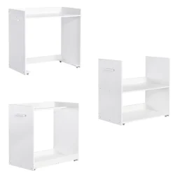Simple Life Lit superposé multifonction, avec protection, bureau, armoire, casiers, 2 casiers dans escalier, pin MDF, blanc, 90x200cm New