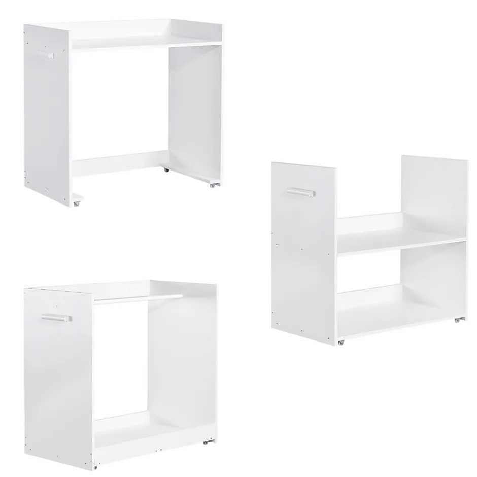 Simple Life Lit superposé multifonction, avec protection, bureau, armoire, casiers, 2 casiers dans escalier, pin MDF, blanc, 90x200cm New