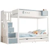 Blackcolors Lit superposé pour enfant 90x200,blanc et bleu, motifs lapins et carottes, rangement amovible, échelle sécurisée Best