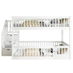 Enfant Blackcolors Lit superposé pour enfants et adolescents,140x200cm,bois blanc,échelle de sécurité et tiroirs