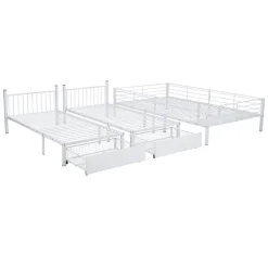 ProximaX Lit superposé triple, cadre de lit métallique, 140x200cm et 2 lit 90x200cm, avec échelle et 2 tiroirs, sommier inclus, blanc New