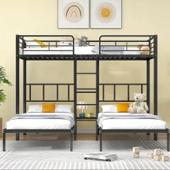 Enfant Redom Lit superposé triple 90x200 cm en métal avec échelle intégrée et tablette tête de lit, chambre enfant